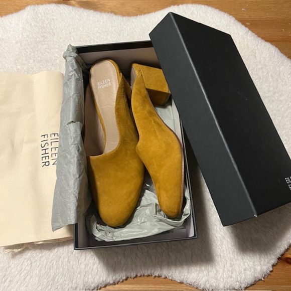 Eileen Fisher Womens Mustard Brief Suede Mule Arnica Suede Block Heel Size 10M - Picture 7 of 7